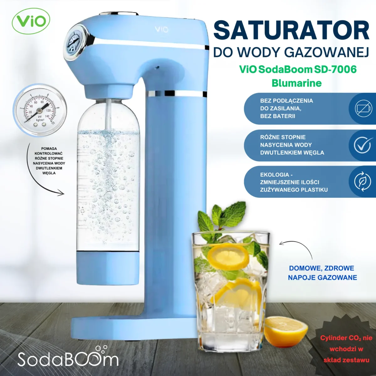 Saturator do wody gazowanej ViO SodaBoom SB-7006 blumarine z manometrem - obrazek 1